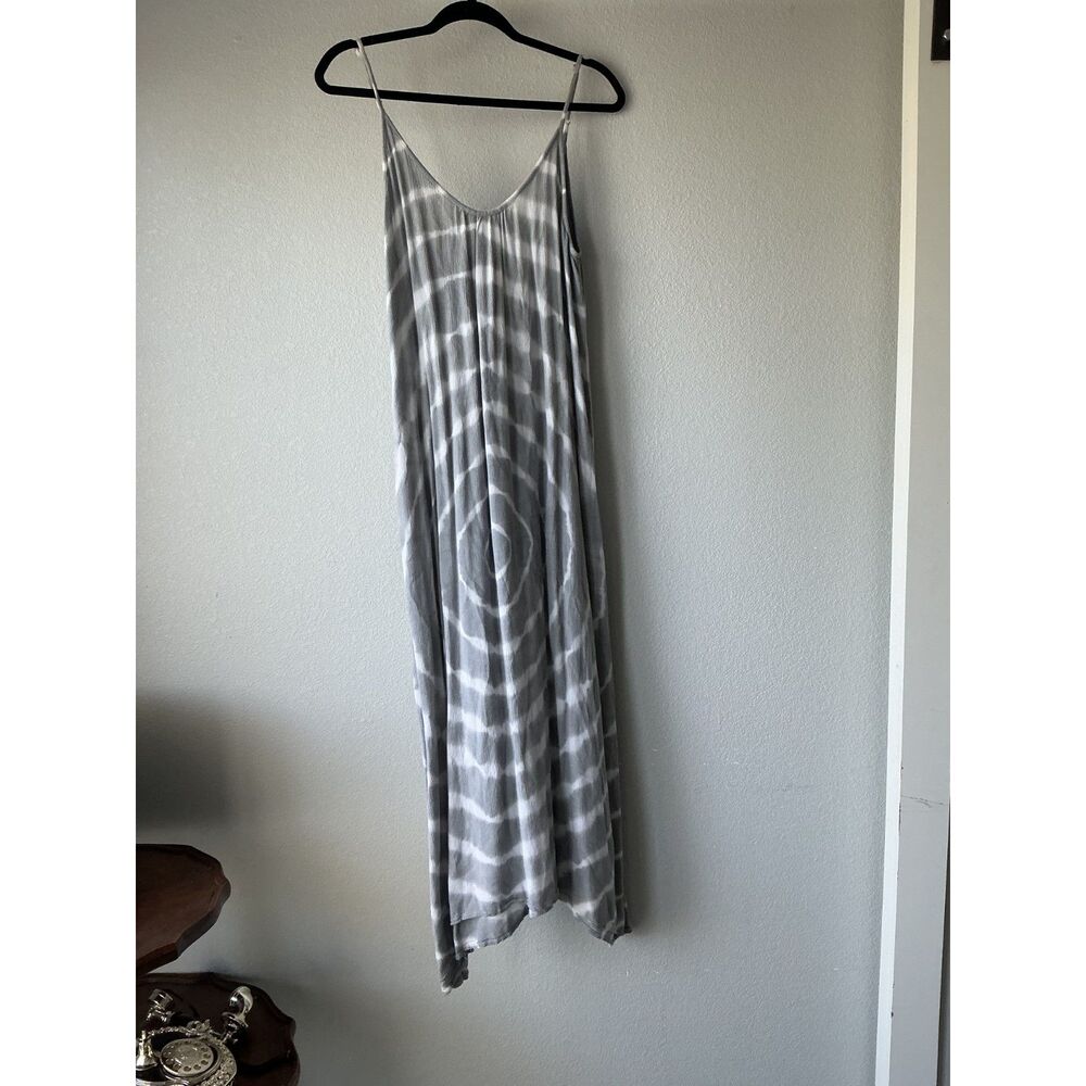 Grey Tie Dye Maxi Dress Size M Spaghetti Strap V Neck Flowy Beach Coverup